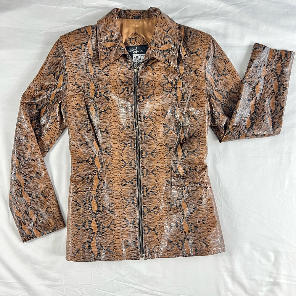 Michael Hoban Brown Leather  Snake Print Blazer